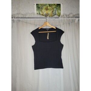 J Crew Tank Top Womens Large Black Square Neck Cap Sleeve Fitted Stretch Cotton